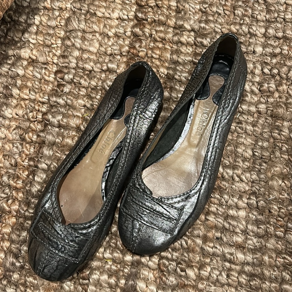Chloe Silver Ruffled Textured Ballet Flats - Picture 3 of 9